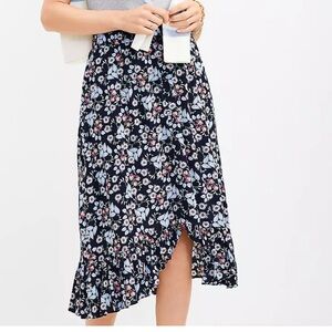 Loft Floral Ruffle Button Trim Midi Skirt size XL